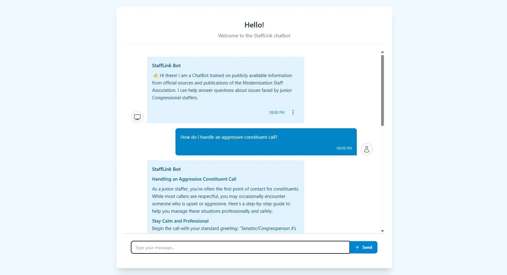 Introducing StaffLink: An AI Assistant for Junior Congressional